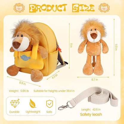 Small Lion Toddler Backpacks with Soft Dolls & Leash, Preschool Backpack with Stuffed Animals for School Travel, 2 3 4 5 6 Year Old