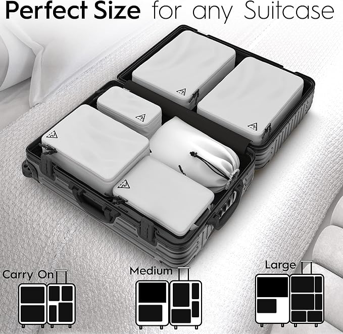 8-Piece Luxury Compression Packing Cubes & Bags for Travel – Maximize Space in Luggage with HybridMax Double-Capacity Design, 50 Luggage Tags, Deluxe Set, Lifetime Satisfaction Suitcase Organizer Bags