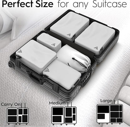 8-Piece Luxury Compression Packing Cubes & Bags for Travel – Maximize Space in Luggage with HybridMax Double-Capacity Design, 50 Luggage Tags, Deluxe Set, Lifetime Satisfaction Suitcase Organizer Bags