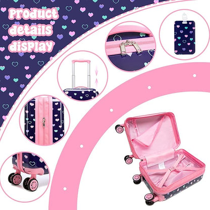 Kid's Luggage Set 2 Piece Suitcase Set Hardside Luggage with Spinner Wheels Girls Carry on Toddler Travel Rolling Suitcase with Neck Pillow Airline Approved