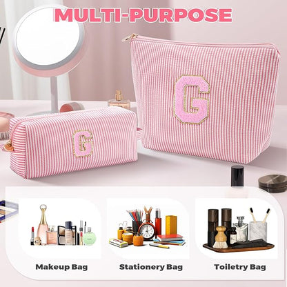 Personalized Makeup Bag for Women Girls - Fashion Cosmetic Bag Trendy Travel Toiletry Bag with Initials Letter - Teen Gifts - Peach,G
