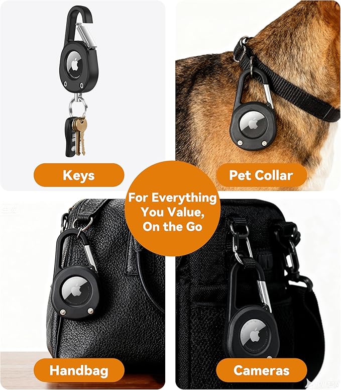 Compatible with Airtag Holder Keychain Case: Ipx8 Waterproof Anti Theft Secure Air Tag Key Chain Scratch Carabiner Airtags Accessories Protective Cover Tracker for Pet Luggage Bag Kids Backpack Black