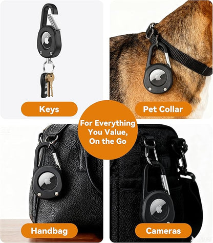 Compatible with Airtag Holder Keychain Case: Ipx8 Waterproof Anti Theft Secure Air Tag Key Chain Scratch Carabiner Airtags Accessories Protective Cover Tracker for Pet Luggage Bag Kids Backpack Black
