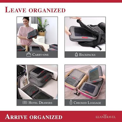 LeanTravel Compression Packing Cubes for Travel Organizers with Double Zipper (3-Pack (2L+1M), Grey)