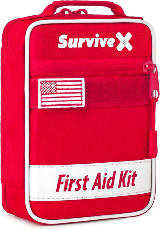 Small First Aid Kit for Car, Travel & Home - Emergency Kit for Hiking, Camping, Backpacking and Outdoors - Includes Zip Stitch Wound Closure Strips