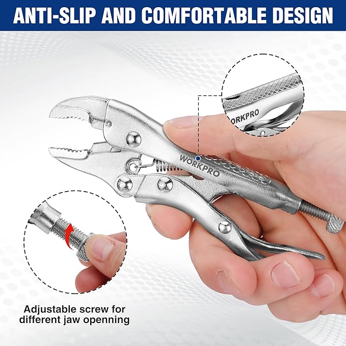 WORKPRO Locking Pliers, 4-inch Mini Curved Jaw Vice Grips pliers, Chromium-Vanadium Steel Locking Pliers with Wire Cutter, Locking Adjustable Vise Grips for Clamping Twisting Welding