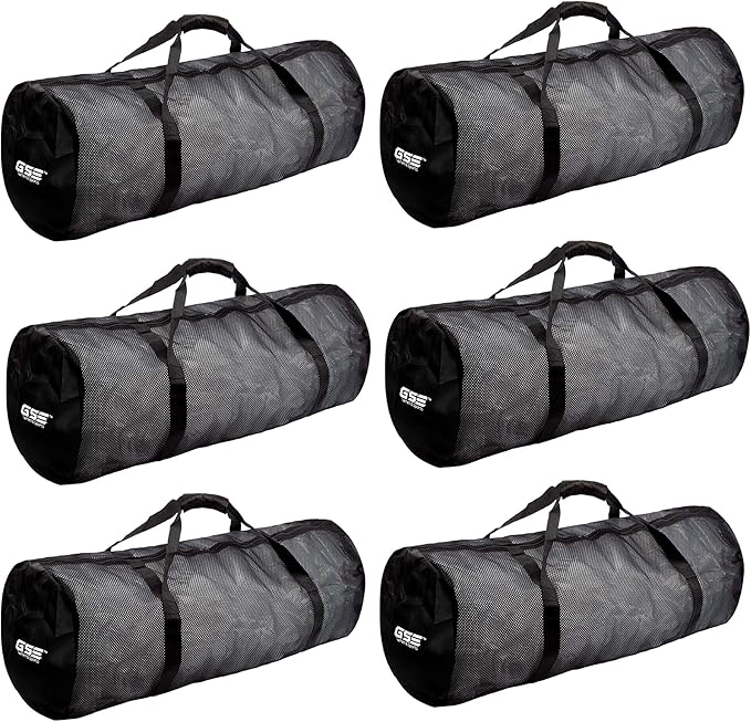 Black Heavy-Duty Large Mesh Sports Duffle Bag, Dry Bag, Diving Equipment Scuba Bag with Zipper. Great for Gym Workout, Sport Balls Storage, Scuba Gear, Snorkeling, Water Sports and Travel