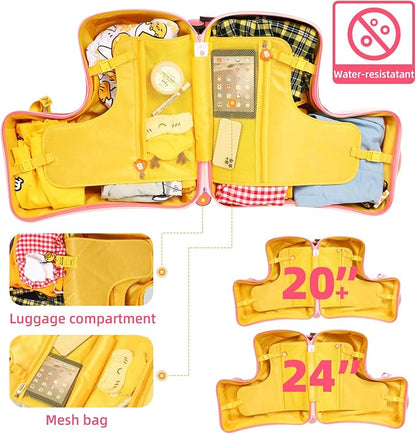 Kids' Lightweight Ride on Luggage with Spinner Wheels & Foldabe Design (Pink Donut, 20"+ Aged 1-3 Toddler)