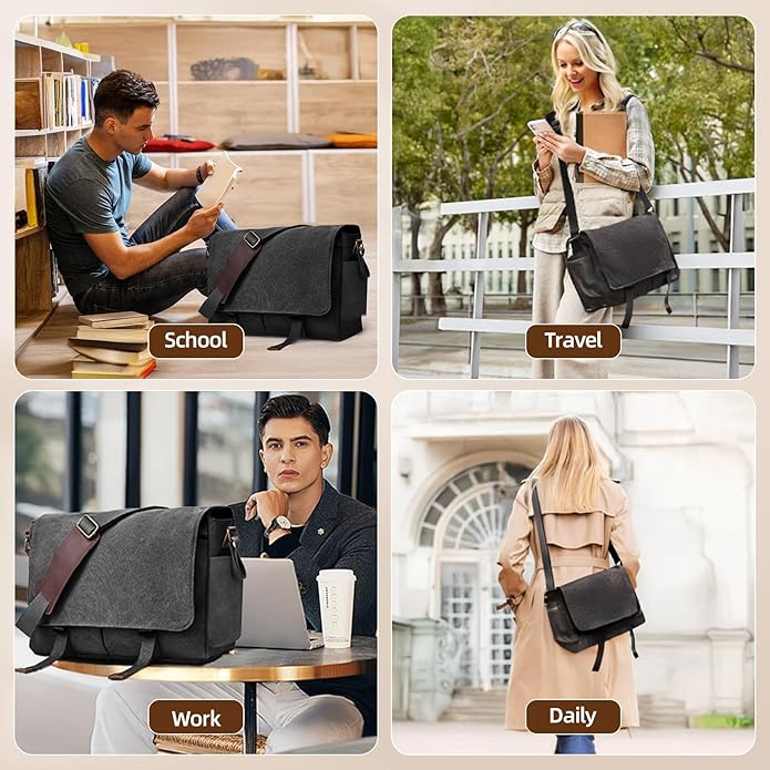 Messenger Bag for men Laptop Bag UnisexRetro Canvas Bag14-15.6 inches Casual single shoulder bag For Work College Travel