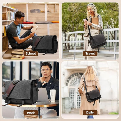 Messenger Bag for men Laptop Bag UnisexRetro Canvas Bag14-15.6 inches Casual single shoulder bag For Work College Travel