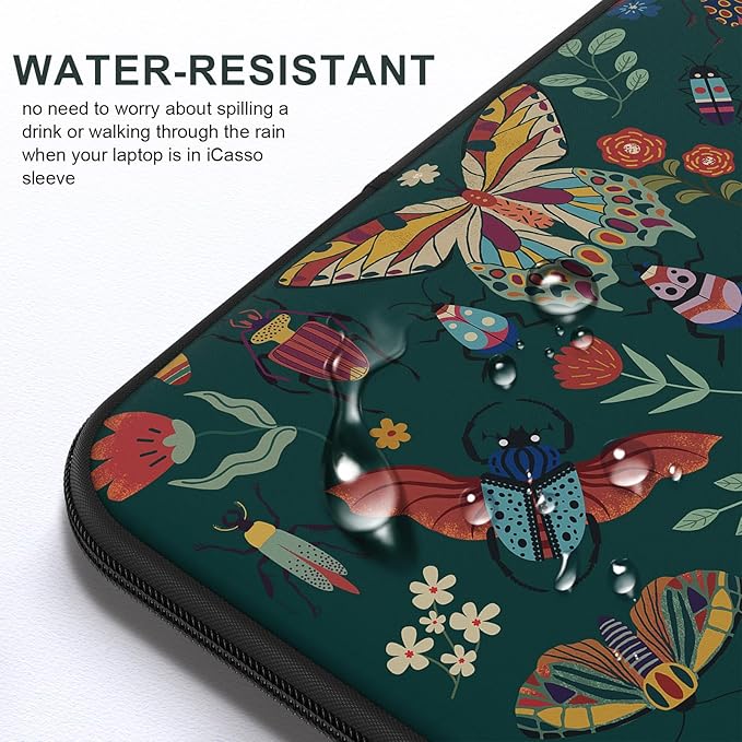 iCasso Laptop sleeve 13 inch for MacBook Air 13-13.6 inch, Cute Laptop case for Macbook Pro 13 inch, Slim Protective Travel Carrying Case for MacBook Pro 14 inch, Chromebook, HP, Dell, Green Butterfly