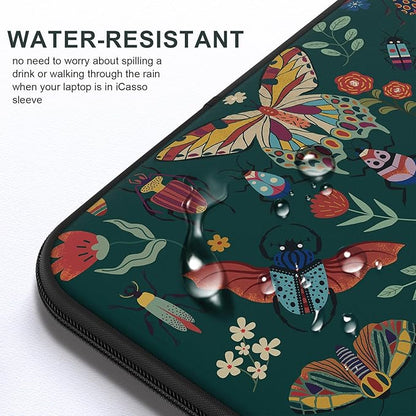 iCasso Laptop sleeve 13 inch for MacBook Air 13-13.6 inch, Cute Laptop case for Macbook Pro 13 inch, Slim Protective Travel Carrying Case for MacBook Pro 14 inch, Chromebook, HP, Dell, Green Butterfly