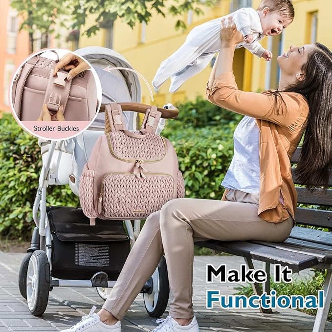 mommore Small Diaper Bag Diaper Backpack Stylish Toddler Baby Mini Maternity Bags Travel Backpacks with Insulated Pockets, Changing Pad, Stroller Straps