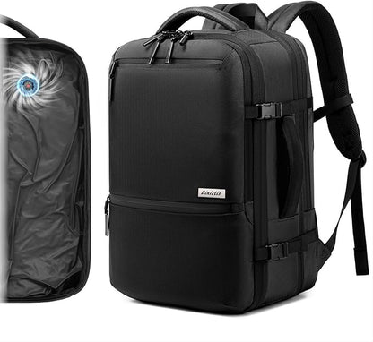 Dinictis Vacuum Seal Travel Backpack 60L Built-in Pump, Expandable Backpack with Vacuum Compression Fits 17 inch Laptop, Water Resistant Carry On Suitcase Luggage for Short Trip and Business-Black