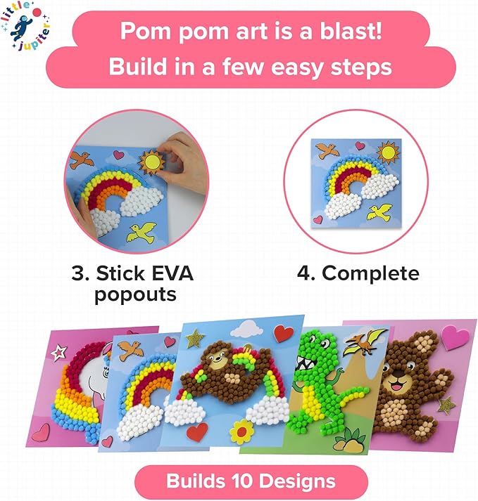 Little Jupiter DIY Pom Pom Art - Makes 10 Art Pieces -Boy & Girl Crafts for Kids Age 3-5 - for Toddlers and Small Kids - Craft Activities - Arts and Crafts (Set3)