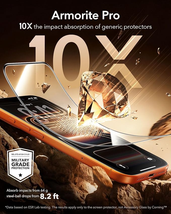 ESR Accessory Glass by Corning™ 3 Pack 9H+ Glass for iPhone 17 Pro Max Screen Protector, with AR Anti-Reflective Technology, Military Grade Shatterproof & Durable with UltraFit Tray