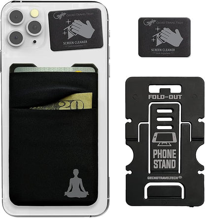 Gecko Travel Tech Double Pocket - Adhesive Card Holder - Cell Phone Pouch - Stick on Spandex Pocket - Carry Credit Cards and Cash (YOGA)