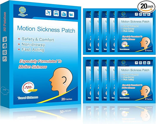 KONGDY 20 Counts Motion Sickness Patches for Cruise, Dizziness, Car Trips, Non Drowsy