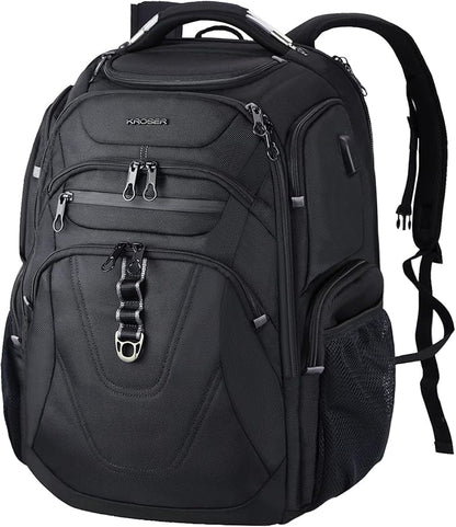 KROSER TSA Friendly Travel Laptop Backpack 18.4 inch XXXL Gaming Backpack Water-Repellent College Daypack Business Backpack with RFID Pockets & USB Port for Men/Women-Black