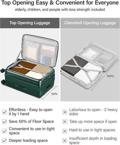 Hanke 26 Inch Expandable Luggage Top Opening Checked Bag Luggage Hard Shell Suitcases with Wheels Lightweight Travel Luggage Heavy Duty Luggage Suitcase with Lock for Woman Men-Blackish Green