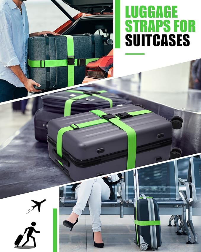 Saintrygo 12 Pack Luggage Straps for Suitcase TSA Approved Belts Wide Adjustable Packing Straps Travel Belts Accessories