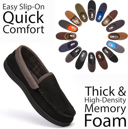 Fruit of the Loom Men’s Memory Foam House Slippers Indoor Outdoor – Microsuede Venetian Cozy Warm Men’s Slippers Plush House Shoes, Sizes 7-14