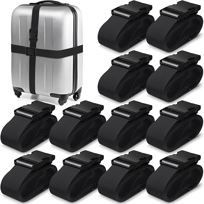 Eccliy 12 Pack Luggage Straps Suitcase Belts Wide Adjustable Packing Straps Travel Belts Accessories for Business Packing(Black)