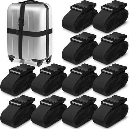 Eccliy 12 Pack Luggage Straps Suitcase Belts Wide Adjustable Packing Straps Travel Belts Accessories for Business Packing(Black)