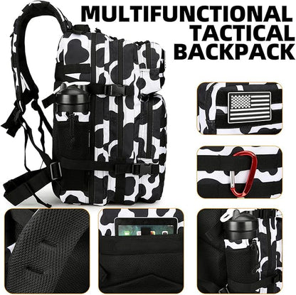 25L Tactical Backpack Military Tactical Backpack for Men and Women Small Assault Pack Outdoor Travel Hiking Camping Rucksack with Molle Webbing (Cow Print)