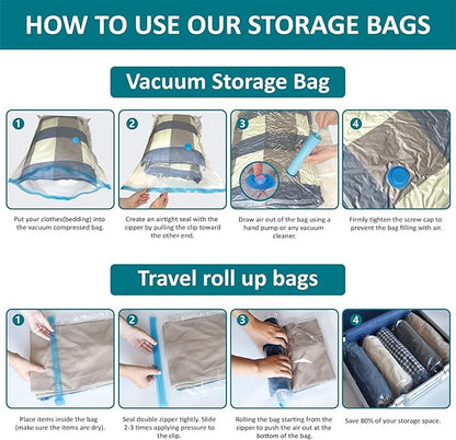 30 Pack Vacuum Storage Bags, Space Saver Vacuum Storage Bags, Vacuum Seal Bags for Clothing, Clothes, Comforters and Blankets, Hand Pump Included