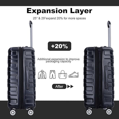 Luggage sets 5 Piece Expandable Hardside Suitcase Set with Spinner Wheels, Lightweight PC Travel Luggage set with TSA Lock（21/25/29, Black
