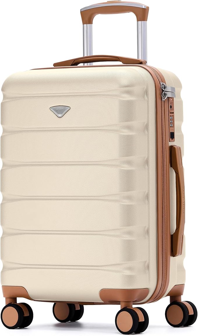 Flight Knight 22x14x9" Carry On Suitcase Hardside TSA Lock USB C Port Lightweight Luggage Silent Double Spinner Wheels Maximum Overhead Carry-On Bag For American & United Approved Airlines