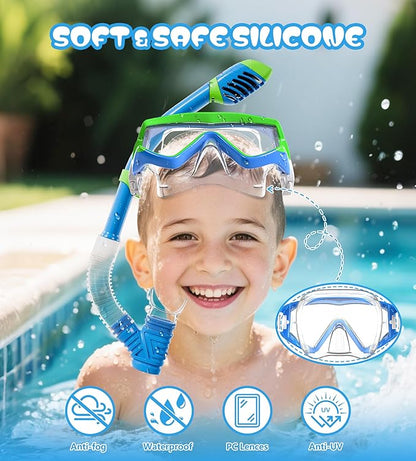 Aegend Snorkeling Gear for Adults Youth Kids, Dry Snorkel Set Panoramic View Enhanced Anti-Leak and Anti-Fog Technology, Adjustable Strap for Snorkeling Scuba Diving Swimming with Mesh Bag