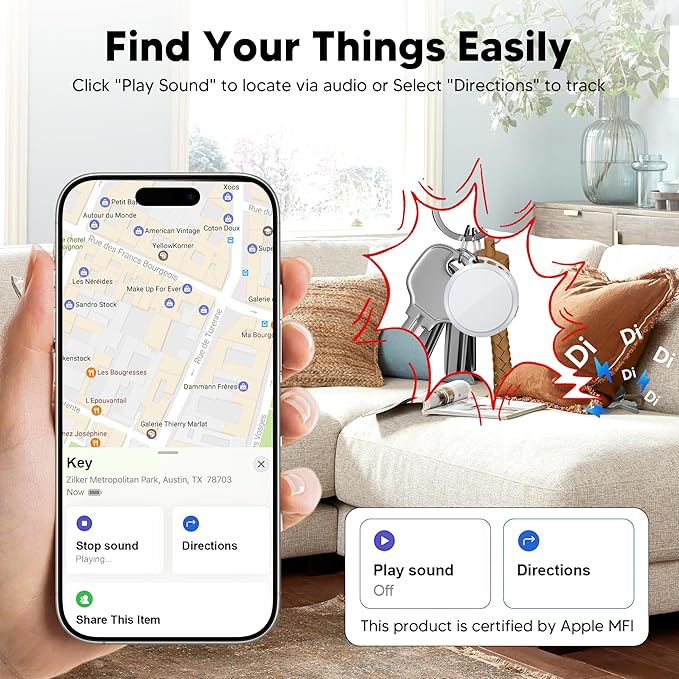 2025 Air Tracker Tags-2 Pack 5.3 Smart Bluetooth Tracker Tag Work with Apple Find My (iOS Only) Key Finder Item Locator for Keys, Luggage,Wallet, Backpack, Pets,etc. (White, 2 Pack)