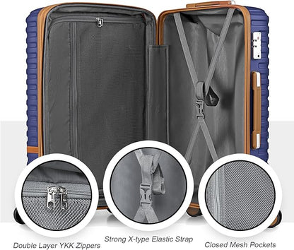 Joyway Luggage Set 3 Piece Suitcase Sets with Spinner Wheel,Hardside Expandable Travel Laggage with TSA Lock (13/20/24/28 Navy brown