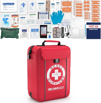 Professional Trauma First Aid Kit - Military-Grade Labelled Compartments & MOLLE System for Workplace, Outdoor, Car, Boat, Hurricane Emergencies 265 Piece Emergency Necessities Kits