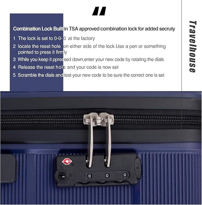Luggage 3 Piece Sets Suitcase Set with Double Spinner Wheels, Lightweight Carry On Hardside Travel Luggage with TSA Lock, (20/24/28) (Navy)