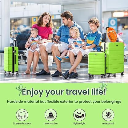 AnyZip Luggage Sets 10 Piece Hardshell Suitcase Set PC ABS Lightweight Travel Suitcases with 4 Double Spinner Wheels TSA Lock 20 24 28 Inch with 7 Storage Bags Apple Green