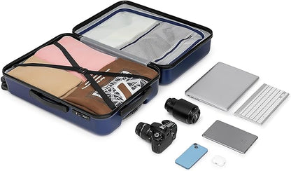 KYME 24-Inch Medium Luggage with Dual 360° Spinner Wheels Hardshell Checked TSA Approved Suitcase for Lightweight Travel (Navy Blue, 24" Checked)