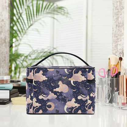 MNSRUU Makeup Bags, Cat Moon Makeup Organizer Bags Toiletry Bag Box Travel Cosmetic Bag Make Up Train Case for Women Teen Girl Ladies