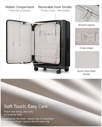 LUGGEX Checked Suitcase with Spinner Wheels, FLO5 Expandable Polycarbonate Hard Shell Suitcase with TSA Approved Lock (FX-Core, Black, 28 Inch)