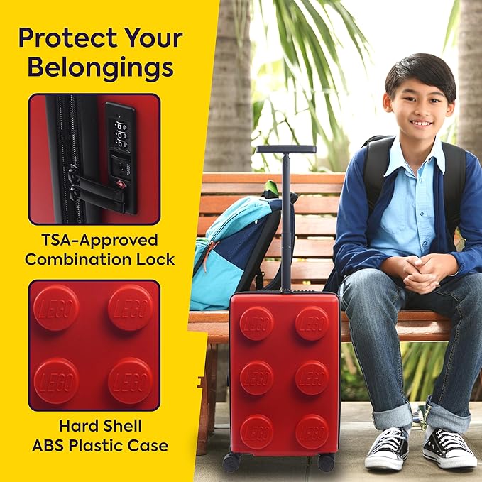 Concept One LEGO 22 Inch Carry On Luggage, Signature Trolley Expandable Hardshell Rolling Suitcase with Spinner Wheels, Red