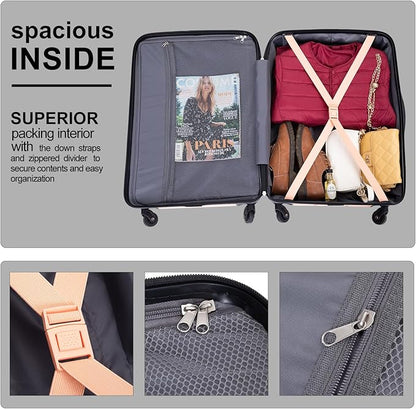 3 Piece Luggage Sets, PC Lightweight Expandable Suitcase with Two Hooks, Spinner Wheels, TSA Lock, (20/24/28) (Champagne)