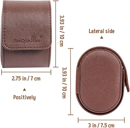 SANQIANWAN Single Travel Storage Watch Roll Portable PU Leather Watch Case Box for Men with Button Style Removable Watch Pillow Watch Display Roll (Brown)
