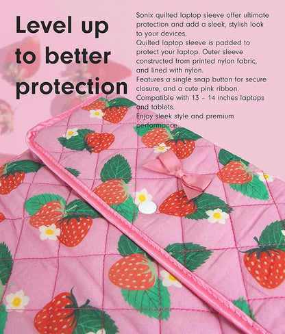 Sonix | Quilted Laptop Sleeve | 13-14 Inch, Quilted Soft Comfy Laptop Carrying Case, Computer Sleeve | Wild Strawberries