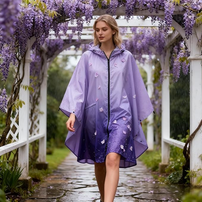 Hooded Rain Ponchos for Adult - Rain Coat and Rain Jacket with Waterproof Pocket and Zipper