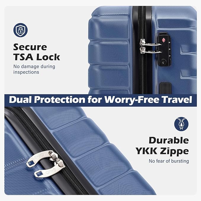 Coolife Carry On Luggage Airline Approved with Wheels Hard Shell Suitcase Spinner TSA Lock Telescopic Handle 20-inch,Blue