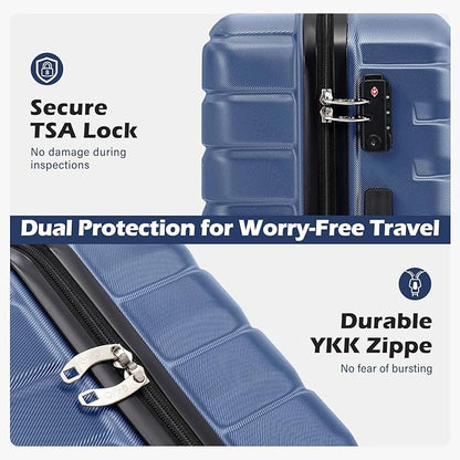 Coolife Carry On Luggage Airline Approved with Wheels Hard Shell Suitcase Spinner TSA Lock Telescopic Handle 20-inch,Blue
