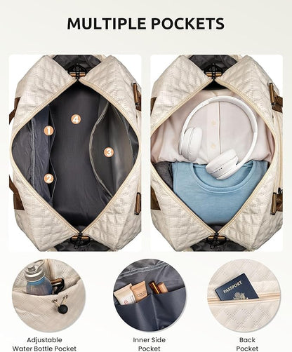 Personalized Gifts-Initial Duffle Bag with Shoe Compartment, Personalized Weekender Bag, Monogram Overnight Bag, Letter Travel Bag with Makeup Bag，Birthday Gift for Grandma (Letter O), Beige