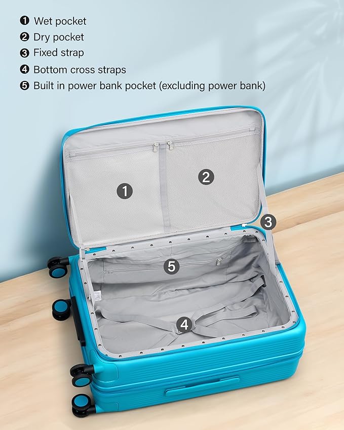 Hanke 24Inch Expandable Luggage Top Opening Medium Checked Luggage Hard Shell Suitcases with Wheels Travel Luggage Rolling Suitcase with Cup Holder (Caribbean Blue)